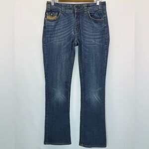 Rock & Roll Cowgirl Mid Rise Bootcut Dark Blue Denim Jeans Size 29x34